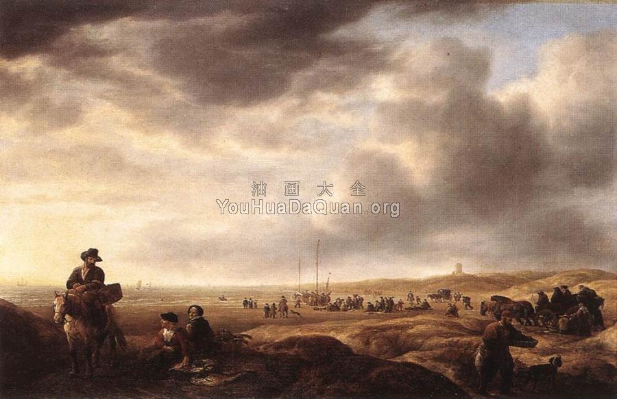 Beach near Scheveningen with Fish-Sellers - 西蒙·德·维里格尔